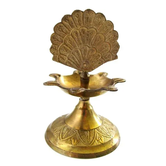 Vintage Brass Peacock Bird Shape Religious Wick Oil Lamp - Diya Aarti Home Décor - Picture 3 of 16